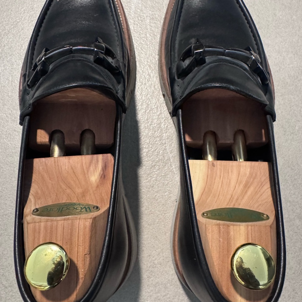 Salvatore Ferragamo Black Leather Loafers with Gold Accent
